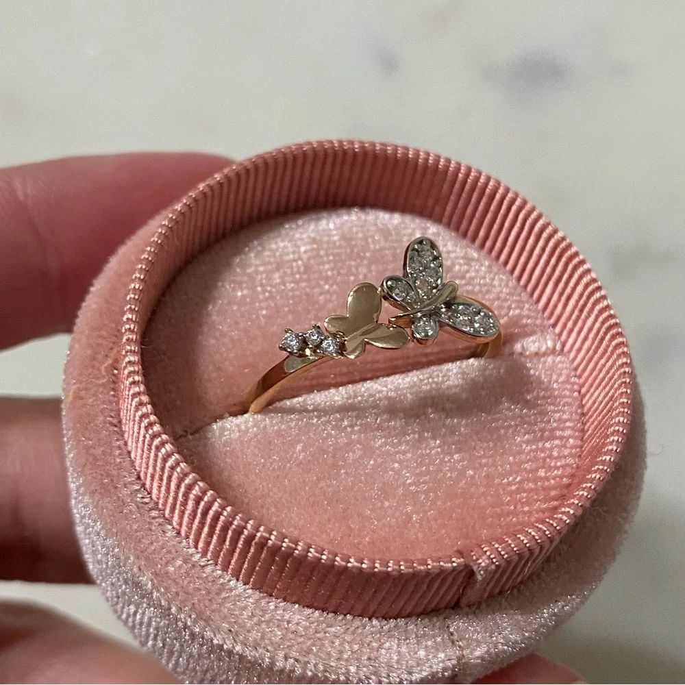 14k Solid Yellow & Rose GOLD Butterfly Ring Size 10 - Picture 3 of 10